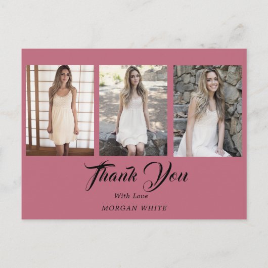 4 foto Collage Eenvoudig roze Afstuderen Dank u Aankondigingskaart (Achterkant)
