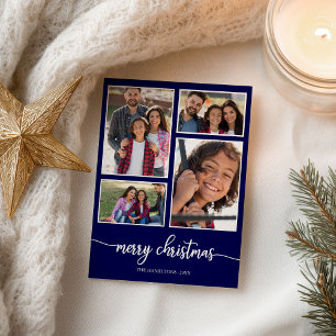 4 foto collage Elegante vrolijk kerstfeest Blauw Briefkaart
