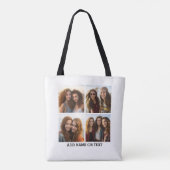 4 Foto Collage en aangepaste tekst Witte achtergro Tote Bag (Achterkant)