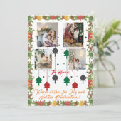 4 Foto Collage Familie Kerst Kaart Groen (Staand voorkant)