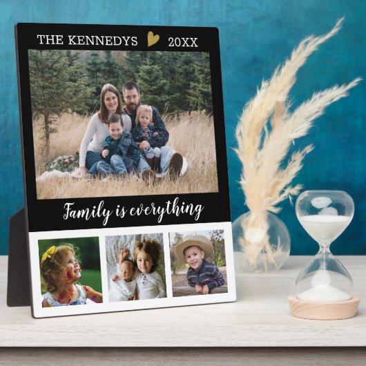 4 Foto Collage Familienaam Black and White Quote Fotoplaat (Zijkant)