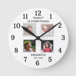 4 Foto Collage Familienaam Citaat Zwart En Wit Ronde Klok