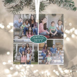 4 Foto Collage Familienaam & Jaar Blauwgroen & Wit Glas Ornament<br><div class="desc">Viel de eenvoudige vreugde van de feestdagen met een douane 4 blauwgroen fotocollage en wit vierkant ornament van glas. Alle tekst en afbeeldingen op deze sjabloon zijn eenvoudig te personaliseren. (AFBEELDING PLACEMENT TIP: Een gemakkelijke manier om een foto precies te centreren hoe u wilt is het te bebouwen alvorens aan...</div>