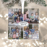 4 Foto Collage Familienaam & Jaar Eenvoudig Wit Glas Ornament<br><div class="desc">Viel de eenvoudige grapjes van de feestdagen met een aangepast 4-fotocollage zwart-wit vierkant ornament. Alle tekst en afbeeldingen op deze sjabloon zijn eenvoudig te personaliseren. (AFBEELDING PLACEMENT TIP: Een gemakkelijke manier om een foto precies te centreren hoe u wilt is het te bebouwen alvorens aan de website van Zazzle te...</div>