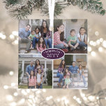 4 Foto Collage Familienaam & Jaar Paars & Wit Glas Ornament<br><div class="desc">Viel de eenvoudige vreugde van de feestdagen met een douane 4 fotocollage paars en wit vierkant ornament van glas. Alle tekst en afbeeldingen op deze sjabloon zijn eenvoudig te personaliseren. (AFBEELDING PLACEMENT TIP: Een gemakkelijke manier om een foto precies te centreren hoe u wilt is het te bebouwen alvorens aan...</div>