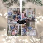 4 Foto Collage Familienaam & Jaar zwart-wit Glas Ornament<br><div class="desc">Viel de eenvoudige grapjes van de feestdagen met een aangepast 4-fotocollage zwart-wit vierkant ornament. Alle tekst en afbeeldingen op deze sjabloon zijn eenvoudig te personaliseren. (AFBEELDING PLACEMENT TIP: Een gemakkelijke manier om een foto precies te centreren hoe u wilt is het te bebouwen alvorens aan de website van Zazzle te...</div>