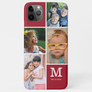 4 Foto Collage Familienaam Monogrammed Red Case-Mate iPhone Case