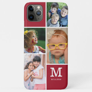 4 Foto Collage Familienaam Monogrammed Red Case-Mate iPhone Case