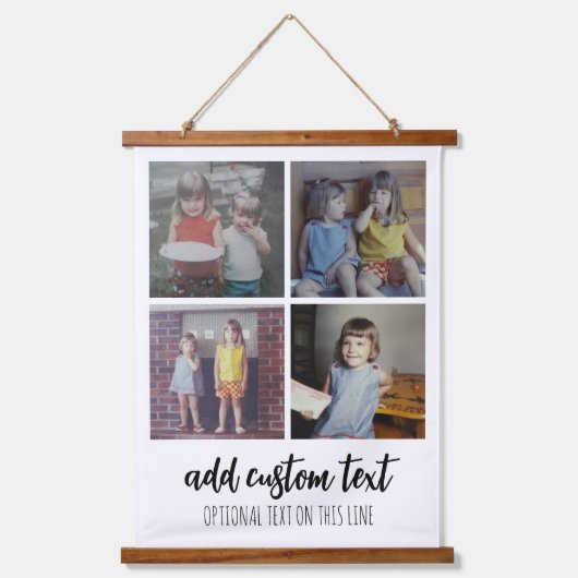 4 Foto collage - familietekst onderaan - wit Hangend Wandkleed (Voorkant)