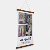 4 Foto collage - familietekst onderaan - wit Hangend Wandkleed (Gebogen)
