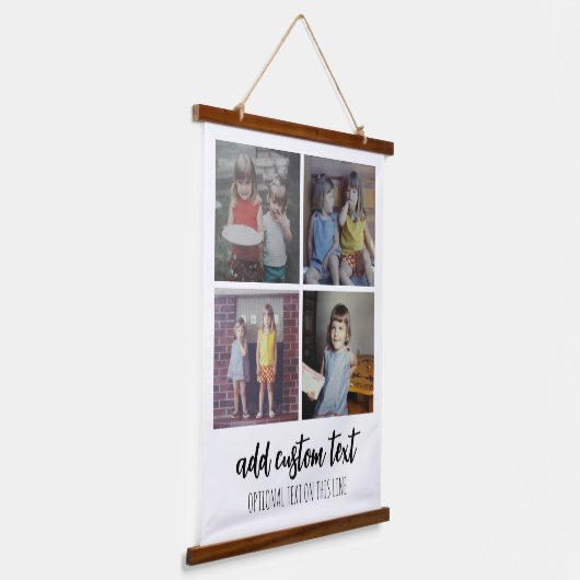 4 Foto collage - familietekst onderaan - wit Hangend Wandkleed (Gebogen)