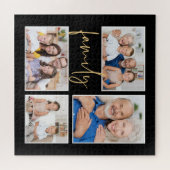 4 Foto Collage Family Gold Black Square Legpuzzel (Horizontaal)
