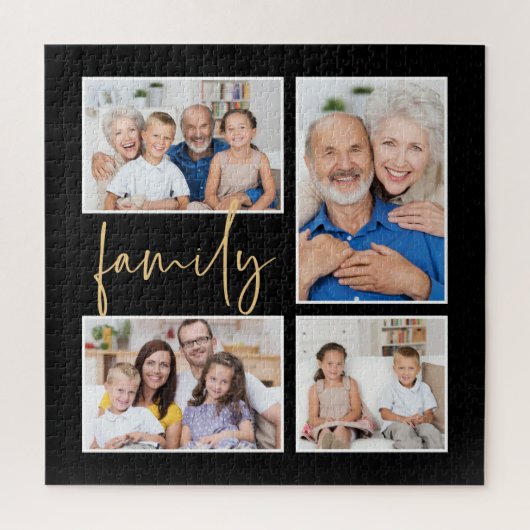 4 Foto Collage Family Gold Black Square Legpuzzel (Verticaal)