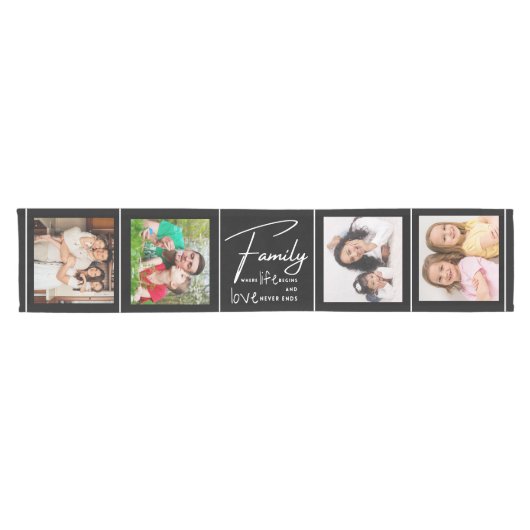 4 Foto Collage Family Love Quote Black Korte Tafelloper (Horizontaal)