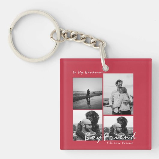 4-foto Collage Forever Boyfriend Valentijnsdag Sleutelhanger (voorkant)