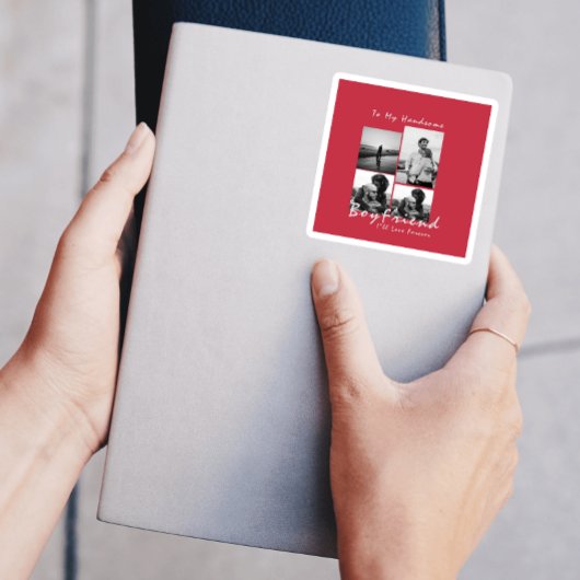 4-foto Collage Forever Boyfriend Valentijnsdag Vierkante Sticker