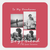 4-foto Collage Forever Boyfriend Valentijnsdag Vierkante Sticker (Voorkant)