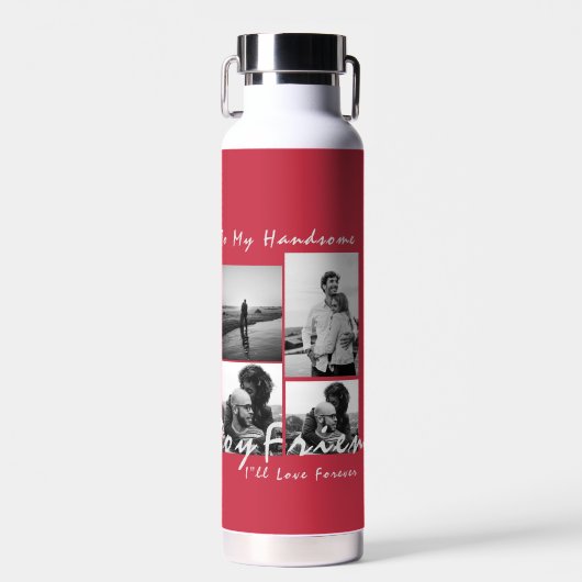 4-foto Collage Forever Boyfriend Valentijnsdag Waterfles (Voorkant)