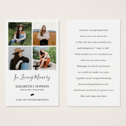 4 Foto Collage Funeral Memorial Prayer Kaarten Visitekaartje (Voorkant /achterkant)