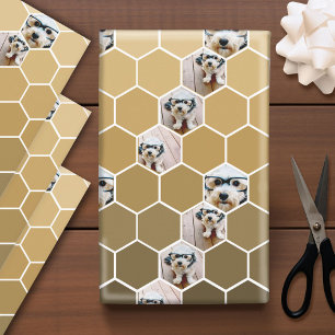 4 Foto Collage - funky hexagon patroon Gold Wrapp Inpakpapier Vel