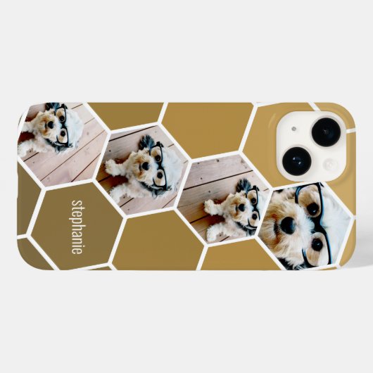 4 Foto Collage - funky hexagon patroon goud Case-Mate iPhone Case (Achterkant (horizontaal))