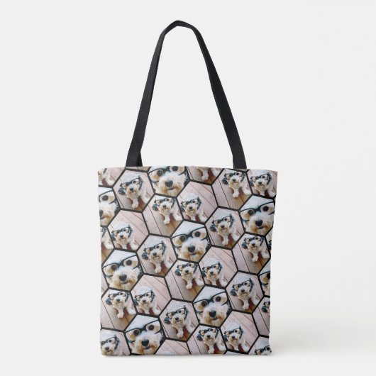 4 Foto Collage - funky hexagon patroon zwart Tote Bag (Achterkant)