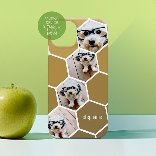 4 foto collage - funky zeshoekig patroon goud Case-Mate iPhone case