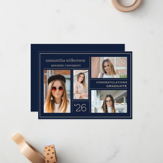 4 Foto Collage Gefeliciteerd Afstuderen Notitiekaartje (Voorkant / Achterkant in situ)