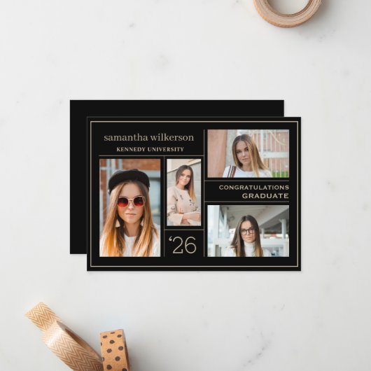 4 Foto Collage Gefeliciteerd Afstuderen Notitiekaartje (Voorkant / Achterkant in situ)