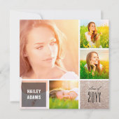 4 Foto Collage Glitter Squares Graduparty Kaart (Voorkant)