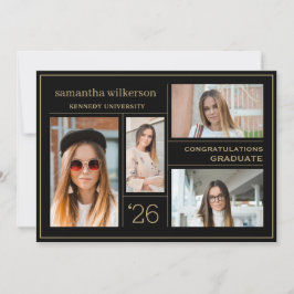 4 Foto Collage Gold & Black Congrations Afstuderen Aankondiging