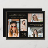 4 Foto Collage Gold & Black Congrations Afstuderen Aankondiging (Voorkant / Achterkant)