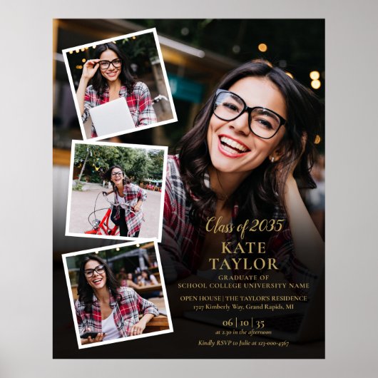 4 Foto Collage Gold Graduation Party Sign Poster (Voorkant)