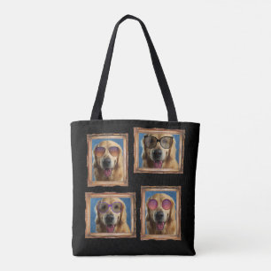 4 Foto Collage Gold Lijst Dogs Huisdieren Familie Tote Bag