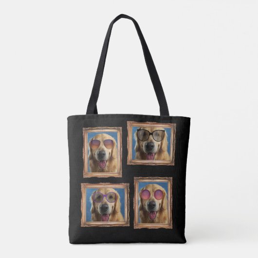 4 Foto Collage Gold Lijst Dogs Huisdieren Familie Tote Bag (Achterkant)