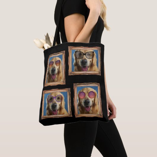 4 Foto Collage Gold Lijst Dogs Huisdieren Familie Tote Bag (Dichtbij)