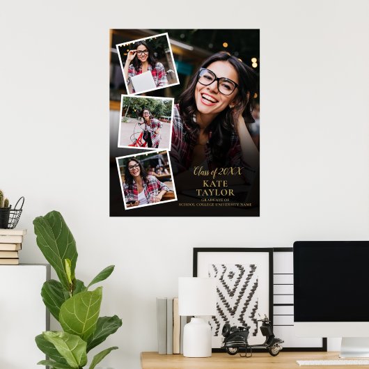 4 Foto Collage Goud Afstuderen Poster (Thuiskantoor)