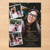 4 Foto Collage Gouden Afstudeerfeest  Acryl Uitnodigingen (Voorkant)