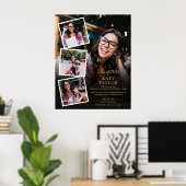 4 Foto Collage Gouden Afstudeerfeest Bord Poster (Thuiskantoor)