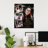 4 Foto Collage Gouden Afstudeerfeest Bord Poster (Thuiskantoor)