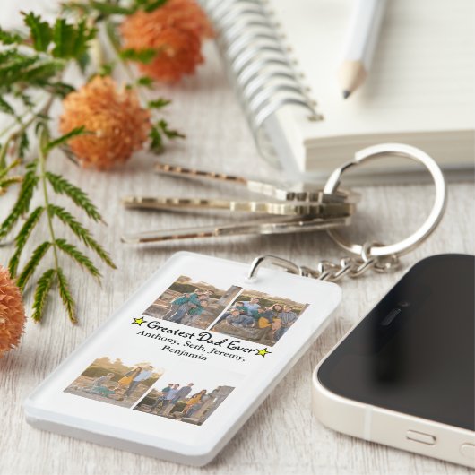 4 Foto Collage Greatest Dad est DBL Vaderdag Sleutelhanger (Voorkant Rechts)