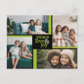 4 Foto collage green black Peace Love Joy Feestdagenkaart (Voorkant)