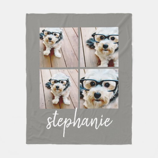 4 Foto Collage grijs met moderne scriptnaam Fleece Deken (Voorkant)