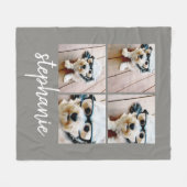 4 Foto Collage grijs met moderne scriptnaam Fleece Deken (Voorkant (Horizontaal))