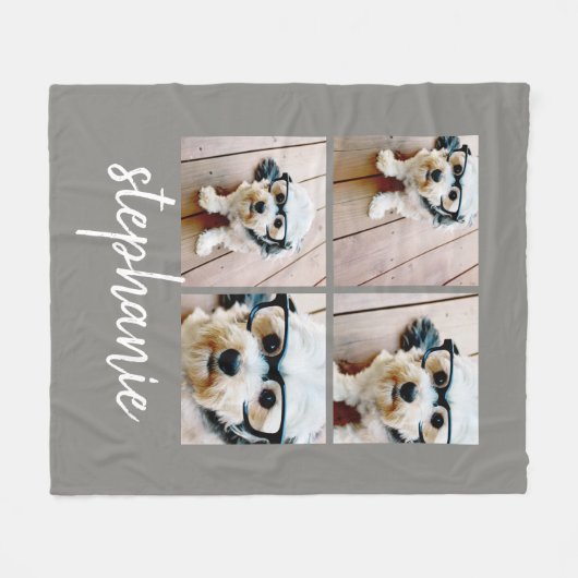 4 Foto Collage grijs met moderne scriptnaam Fleece Deken (Voorkant (Horizontaal))