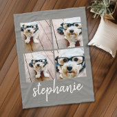 4 Foto Collage grijs met moderne scriptnaam Fleece Deken