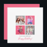 4 foto collage Happy Birthday Sister Name Pink Kaart<br><div class="desc">Hedendaagse stijl om je zus een gelukkige verjaardag te wensen met dit volledig aanpasbare ontwerp. Een collage van 4 van je favoriete foto's in vierkant formaat is gecentreerd met veel witte ruimte eromheen. Vervang eenvoudig de voorbeeldfoto's in de tijdelijke aanduidingen van de sjabloon door uw eigen foto's en personaliseer de...</div>