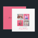 4 foto collage Happy Birthday Sister Name Pink Kaart<br><div class="desc">Hedendaagse stijl om je zus een gelukkige verjaardag te wensen met dit volledig aanpasbare ontwerp. Een collage van 4 van je favoriete foto's in vierkant formaat is gecentreerd met veel witte ruimte eromheen. Vervang eenvoudig de voorbeeldfoto's in de tijdelijke aanduidingen van de sjabloon door uw eigen foto's en personaliseer de...</div>
