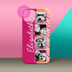4 foto collage heet roze oranje chevrons Case-Mate iPhone case