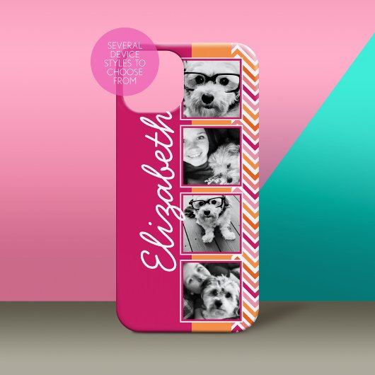 4 foto collage heet roze oranje chevrons Case-Mate iPhone case